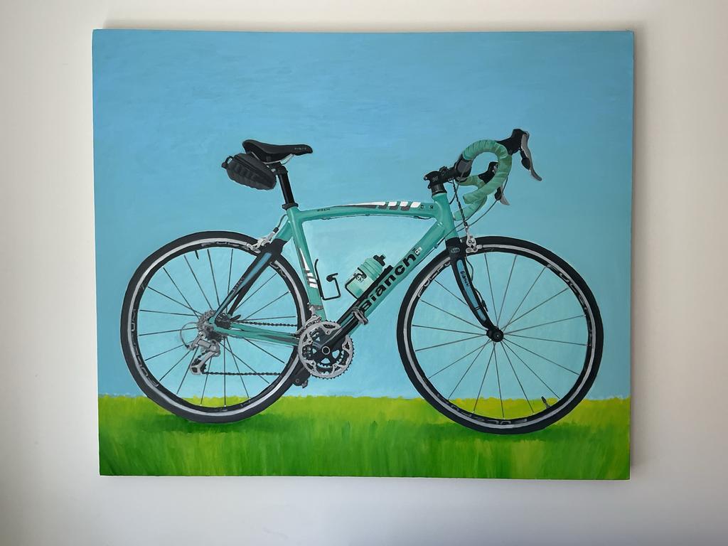 Schilderij racefiets Bianchi - Uniek kunstwerk, Ophalen