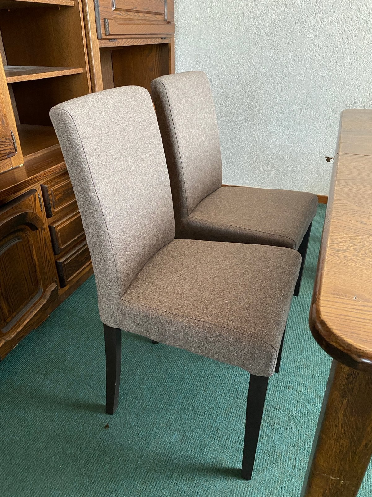 Set van 4 comfortabele eetkamerstoelen - Grijs/Bruin, Huis en Inrichting, Stoelen, Ophalen, Gebruikt, Twee, Stof