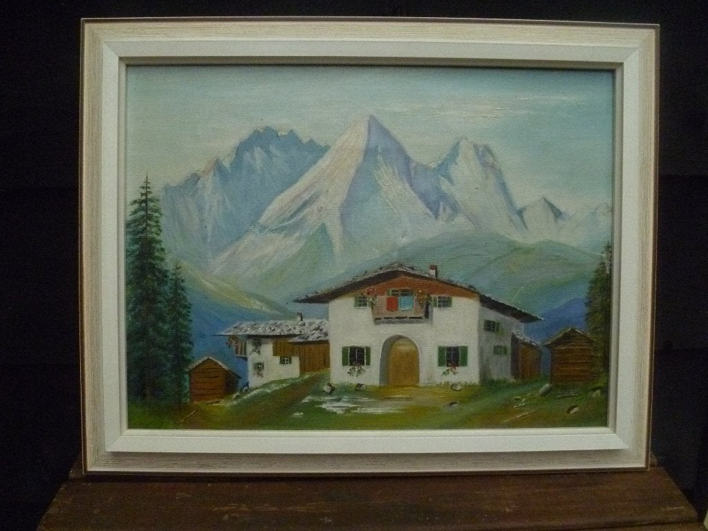 schilderij alpen tafereel olieverf op doek, Ophalen of Verzenden, Landschap