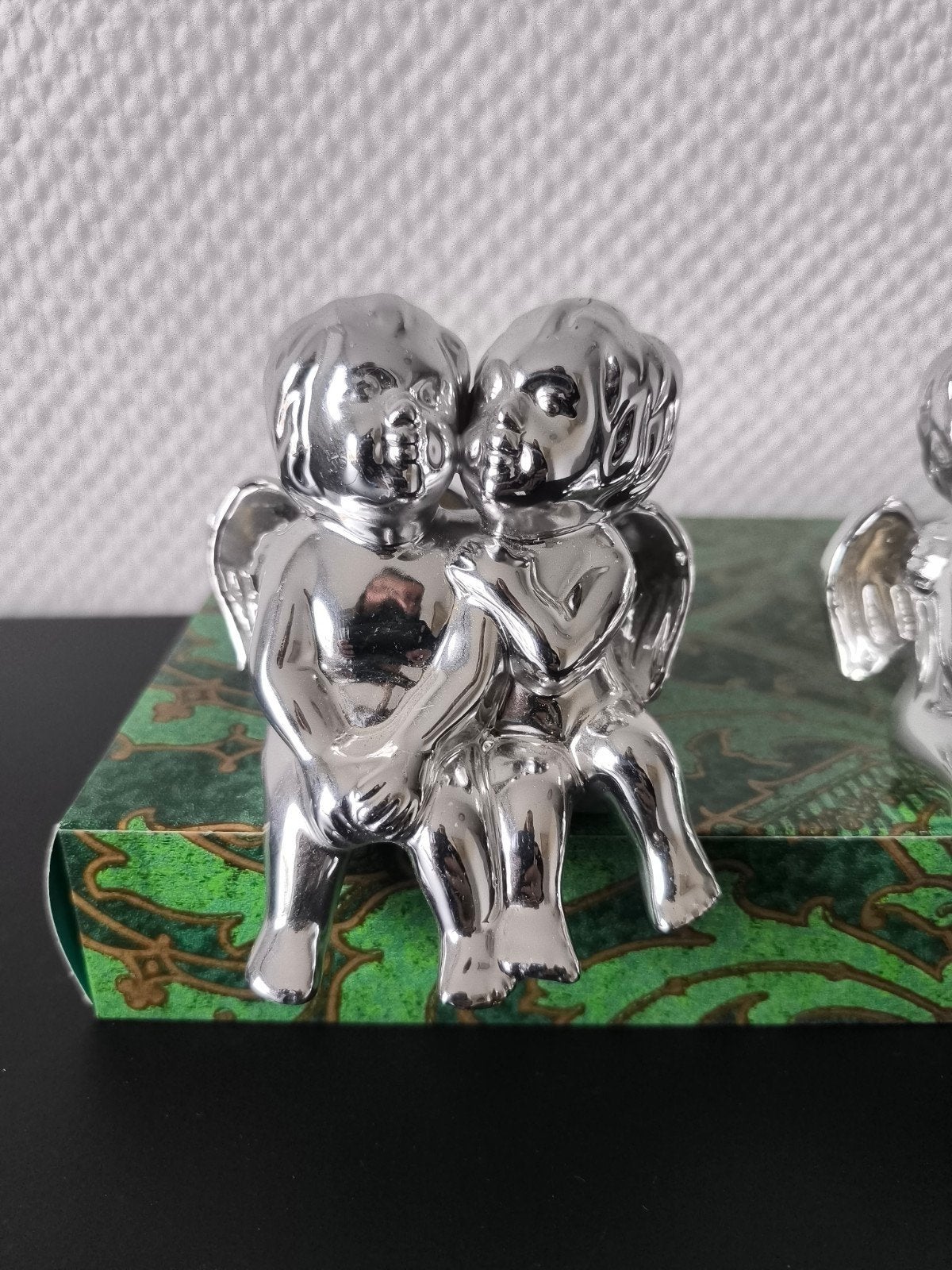 Set van 2 zilverkleurige engeltjes decoratie, Ophalen of Verzenden, Metaal, Zilver, Klassiek
