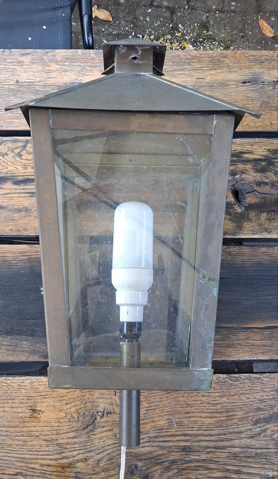Koperen lantaarn, Gebruikt, Wandlamp, Ophalen of Verzenden, Netvoeding