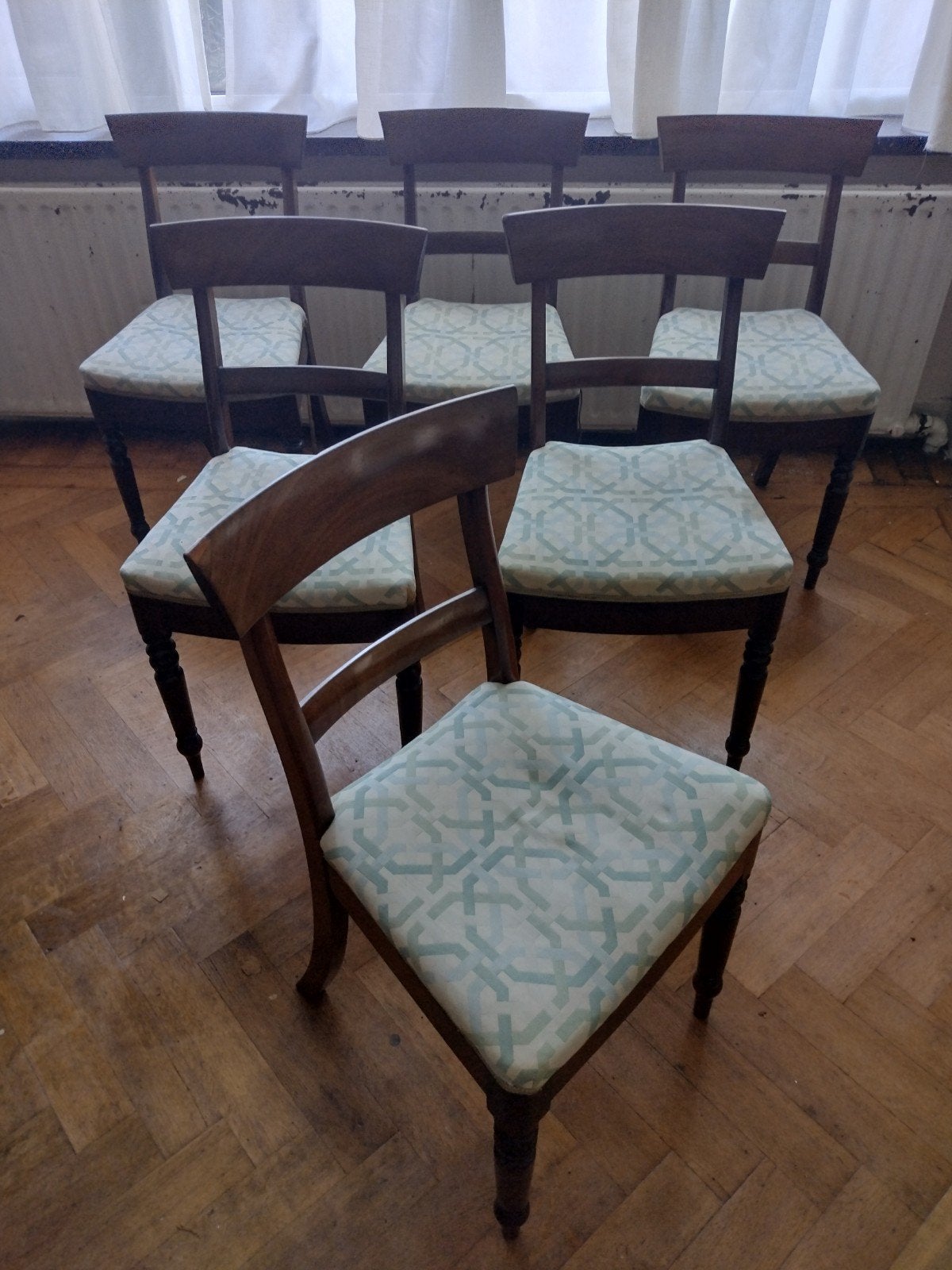 Set van 8 klassieke, Engelse eetkamerstoelen, Ophalen