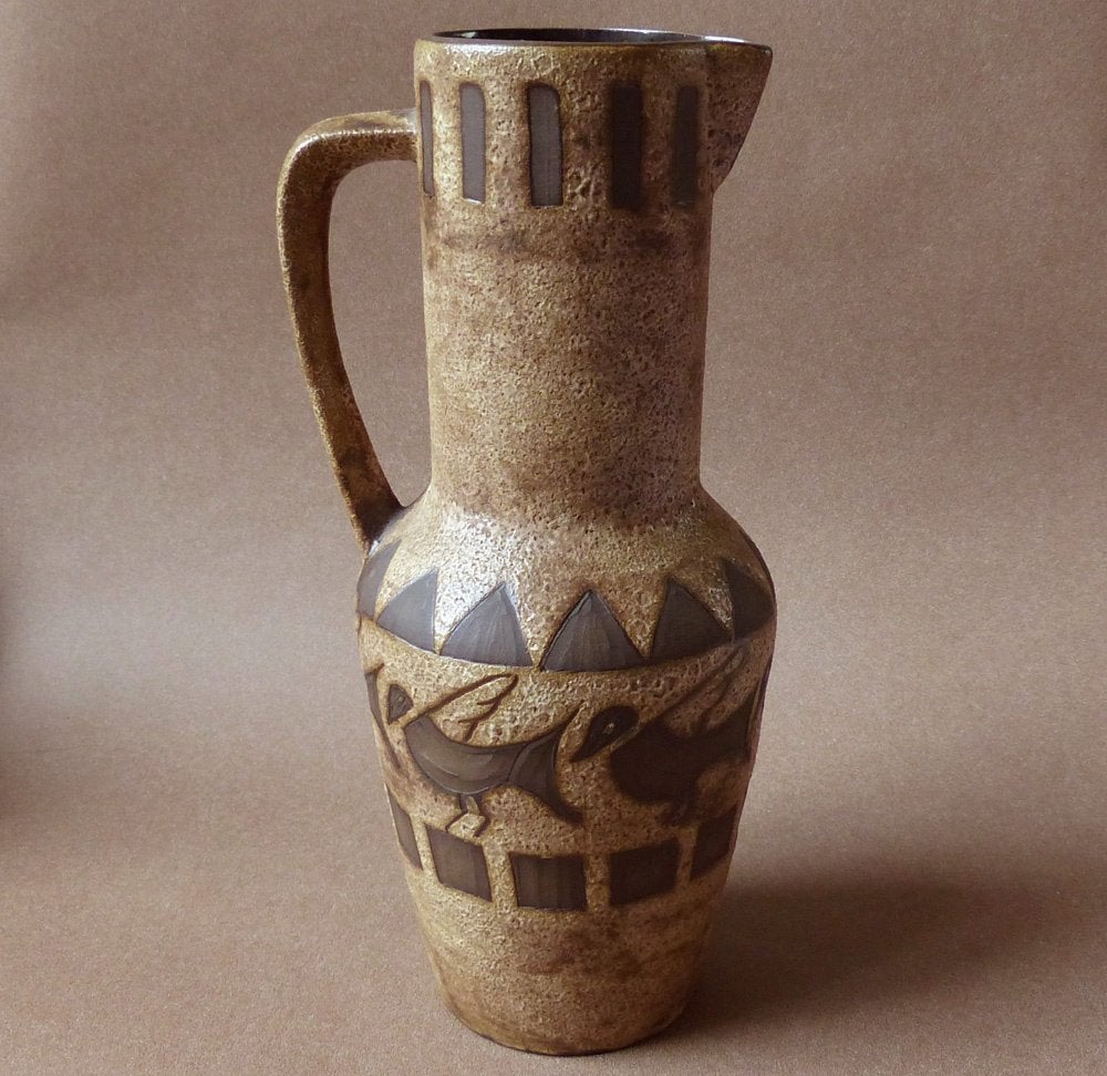 Ceramano Agina 208 vintage vaas West-Germany Aegina, Gebruikt, Bruin, 30 cm, Ophalen of Verzenden