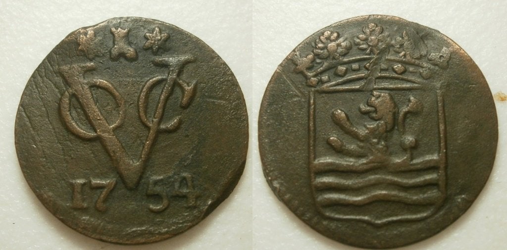 PD11387 Zeeland VOC Duit 1754, Postzegels en Munten, Munten | Nederland, Ophalen of Verzenden, Vóór koninkrijk, 1 cent, Losse munt