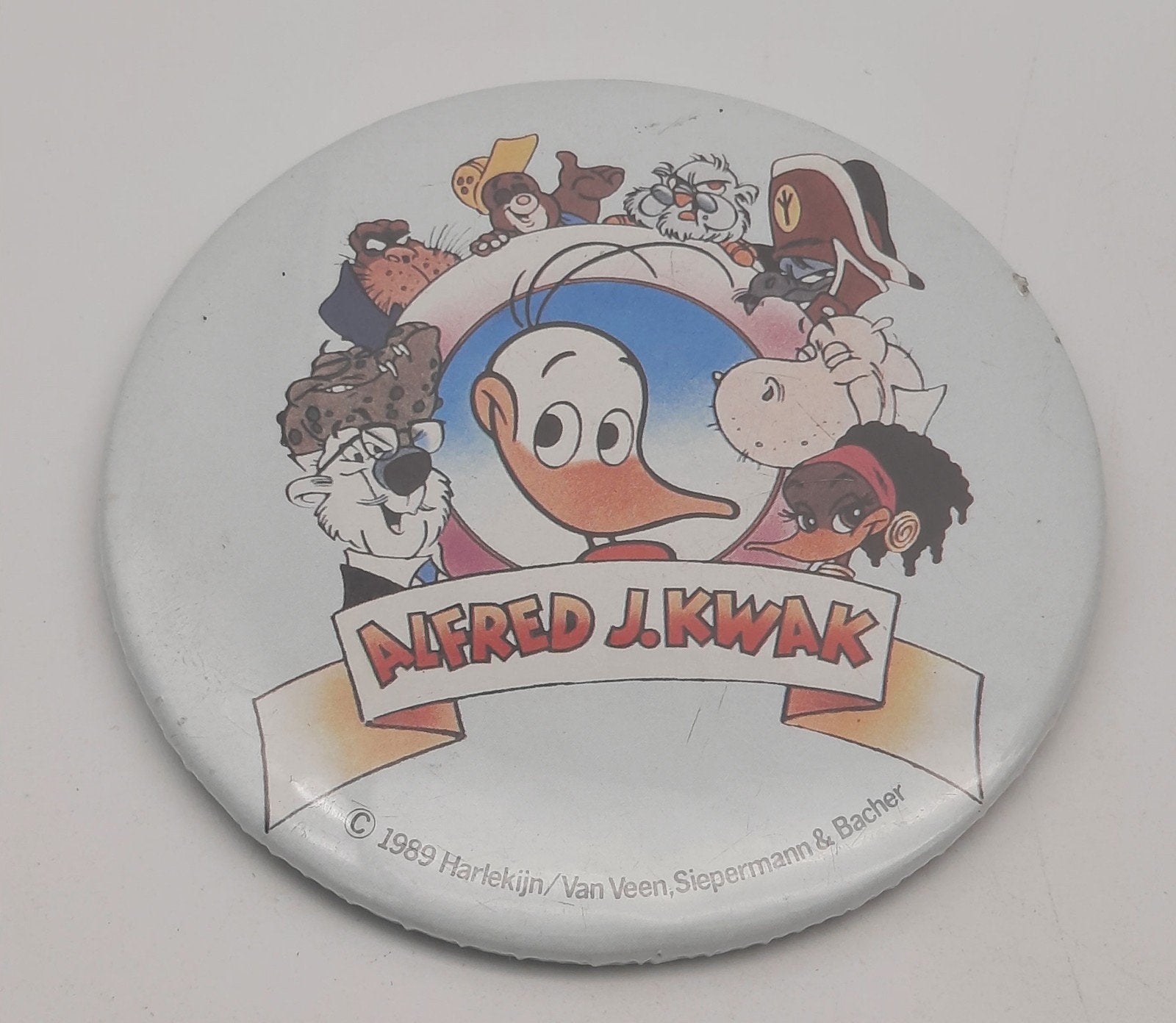 Vintage Button Alfred J. Kwak uit 1989, Verzamelen, Ophalen of Verzenden, Gebruikt, Overige onderwerpen, Button