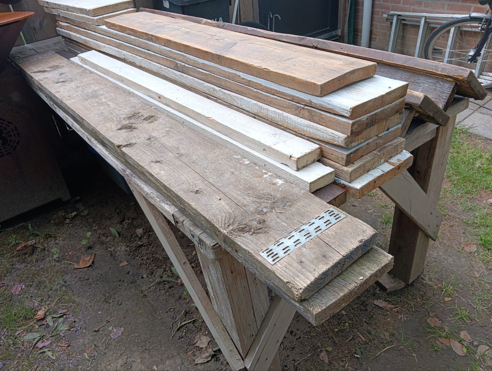 Partij gebruikte steigerplanken ca 35m1. €30,00, Doe-het-zelf en Verbouw, Hout en Planken, Ophalen, Gebruikt, 25 tot 50 mm, 200 tot 250 cm