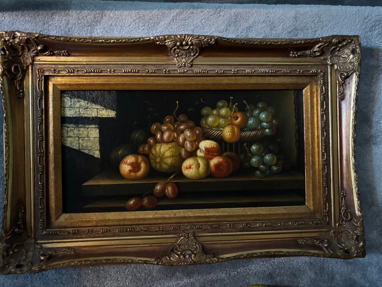Prachtig Antiek Fruitstilleven ‘Franke’ in Grote Baroklijst, Ophalen, Paneel, Stilleven, Bijzondere lijst