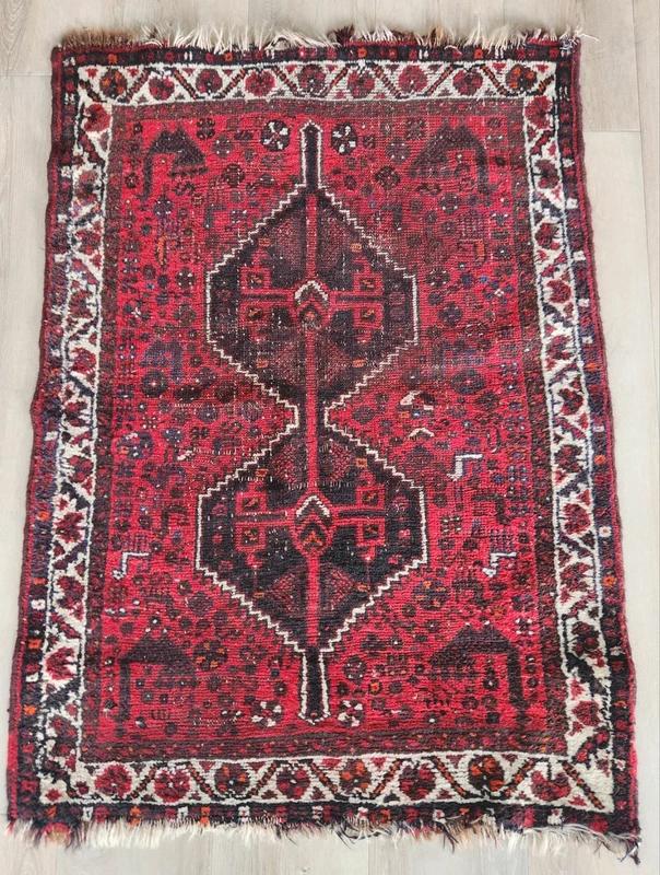 Vintage Tapijt, kleur bordeauxrood, afmeting 130X92, Ophalen, Gebruikt, 100 tot 150 cm, 50 tot 100 cm