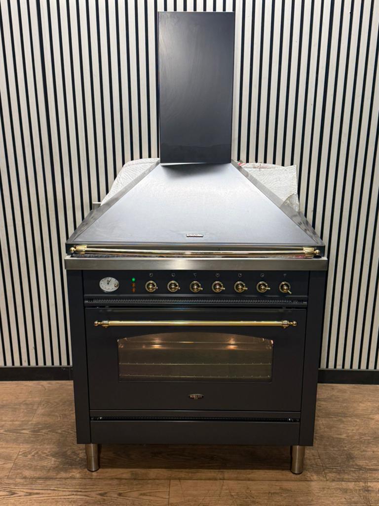 Luxe Boretti Fornuis Keramisch Incl. Afzuigkap 90x60 cm, Hete lucht, Fornello Esperta, Ophalen of Verzenden, Zo goed als nieuw