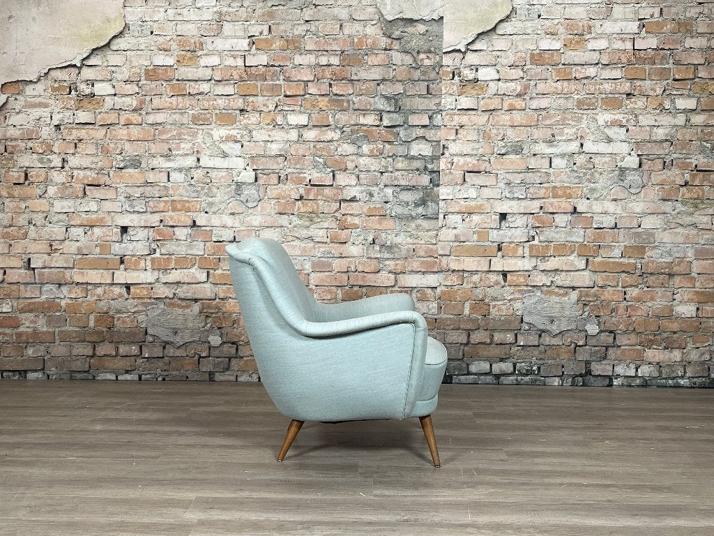 Fauteuil zacht groenblauw jaren ’50 bij TheReSales, Ophalen, Hout, Design, 75 tot 100 cm