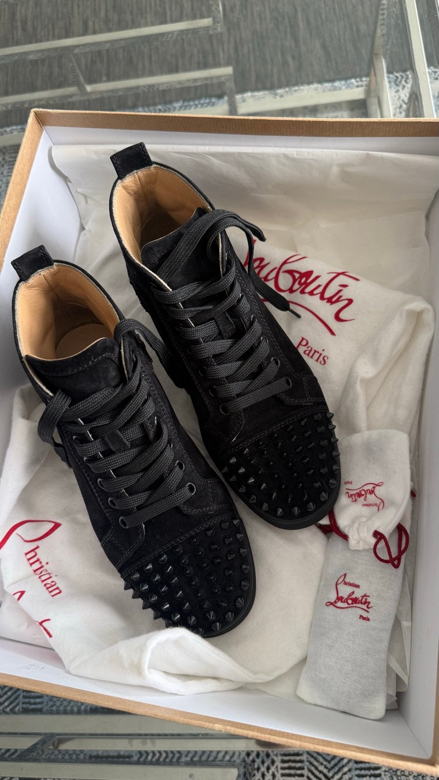 Christian Louboutin Spikes High-Top Sneakers Zwart Maat 36.5, Ophalen of Verzenden, Gedragen, Zwart, Sneakers of Gympen