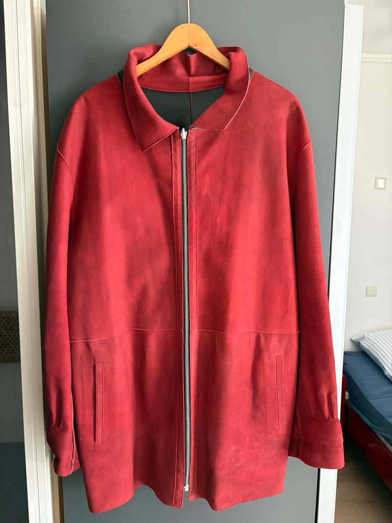 Stijlvol Rood /Zwart Leren Jasje - Zo goed als nieuw, Kleding | Dames, Jassen | Zomer, Turkse kleermaker, Maat 42/44 (L), Ophalen of Verzenden