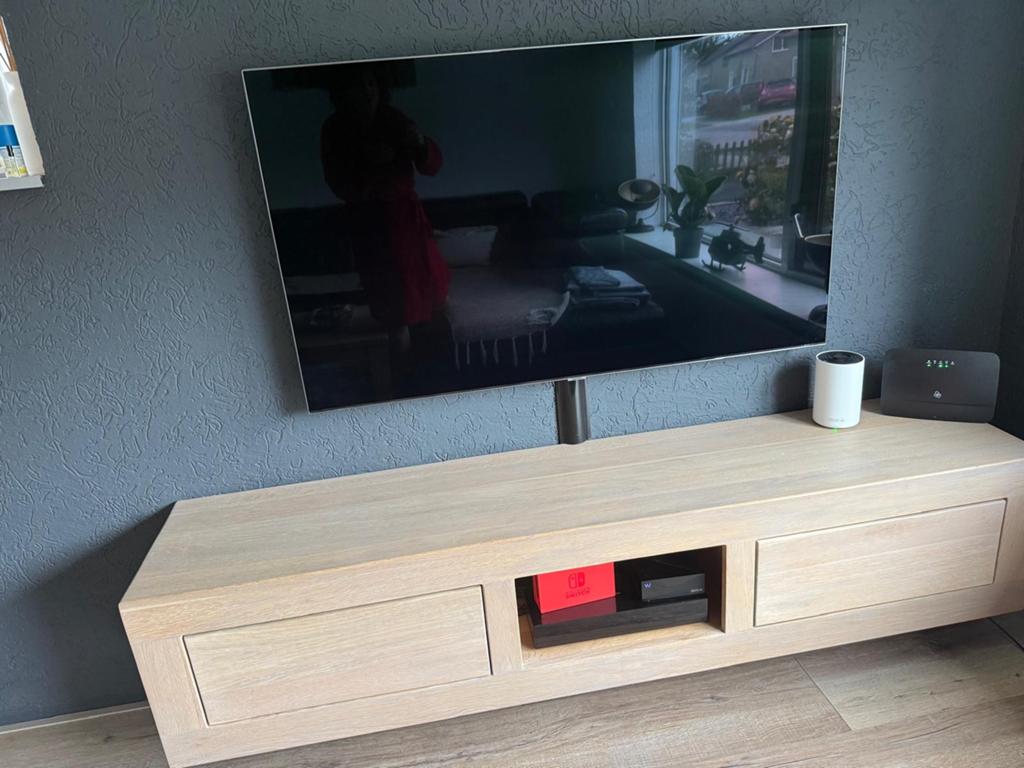 Eiken TV wandmeubel - 190cm breed, 39,5cm diep, Ophalen, Gebruikt, 150 tot 200 cm, Eikenhout