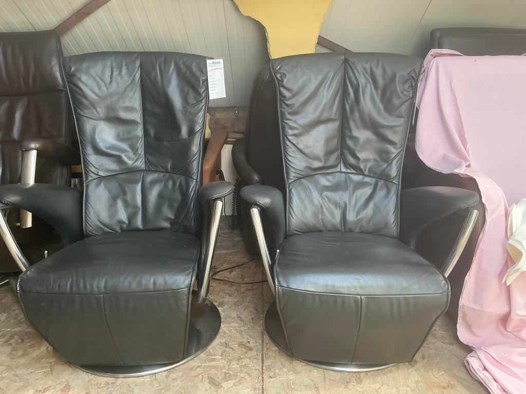 Relaxfauteuils  zwart leder, Ophalen of Verzenden, Zo goed als nieuw, 75 tot 100 cm, 50 tot 75 cm