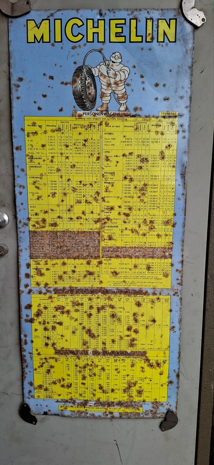 Vintage Michelin Blikken Bord - Roestvorming, Verzamelen, Ophalen, Gebruikt, Overige typen