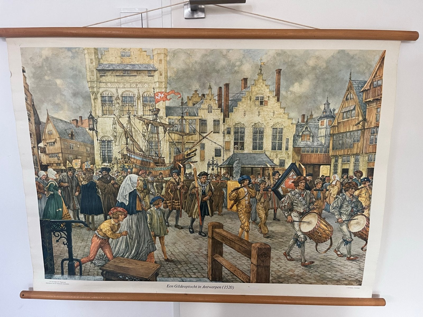 Vintage Schoolplaat: Gildeoptocht Antwerpen (1520), Antiek en Kunst, Ophalen, Geschiedenis