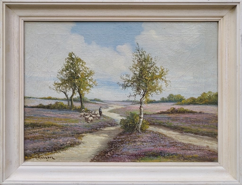Olieverf schilderij Heide - W. Robbers (1900-1930), Nederlandse school, Doek, Ophalen of Verzenden, Landschap
