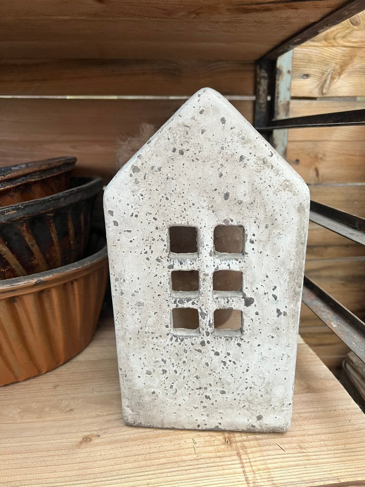 Betonnen huisje windlicht stoer sober, Huis en Inrichting, Ophalen, Natuurlijk materiaal, Nieuw, Grijs