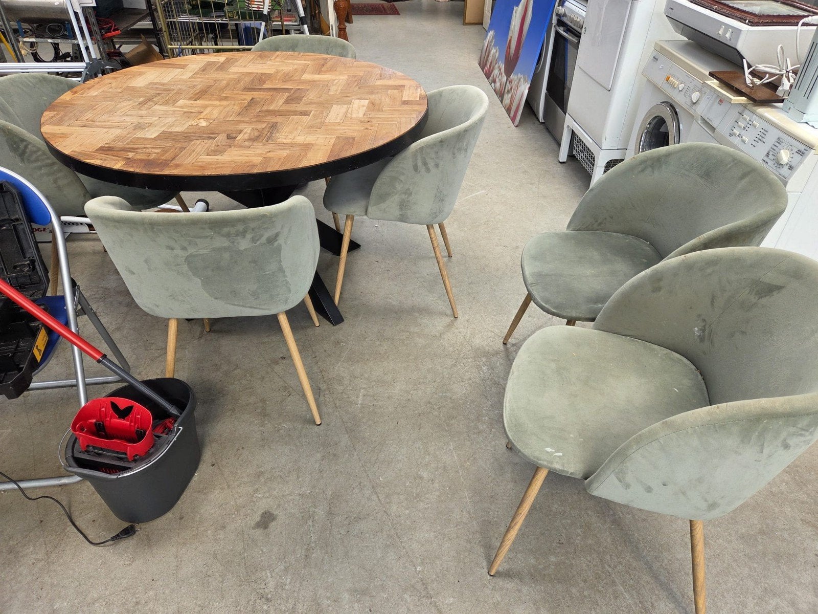 Eethoek met 6 stoelen - Gebruikt, Huis en Inrichting, Tafels | Eettafels, Gebruikt, Rond, 200 cm of meer, 50 tot 100 cm