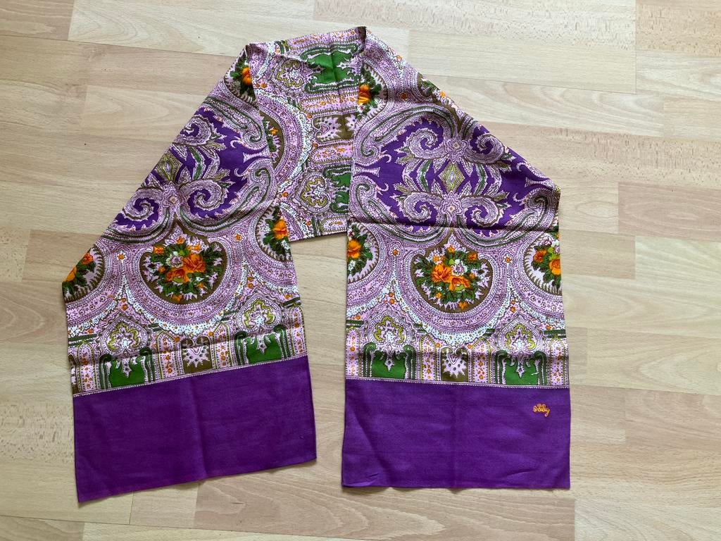 Oilily sjaaltje paars gebloemd zgan, Ophalen of Verzenden, Zo goed als nieuw, Maat 36 (S), Sjaal