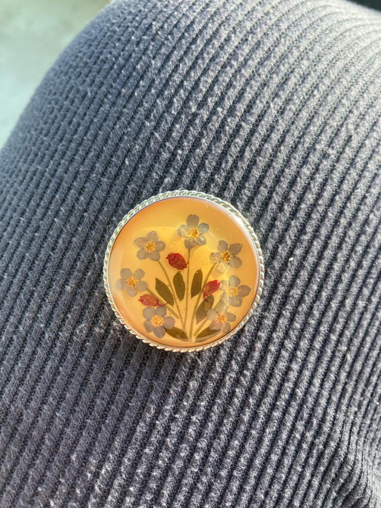 Vintage Mexicaanse Alpaca Broche met Gedroogde Bloemen, Sieraden, Tassen en Uiterlijk, Broches, Overige materialen, 4 tot 7 cm