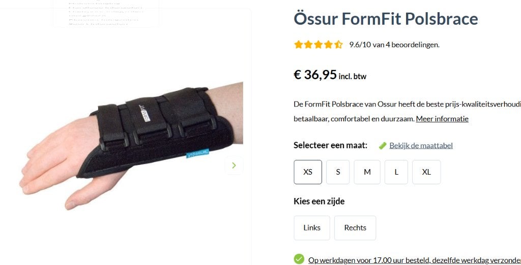 Ossur polsbrace rechts maat XS, Verzenden, Zo goed als nieuw
