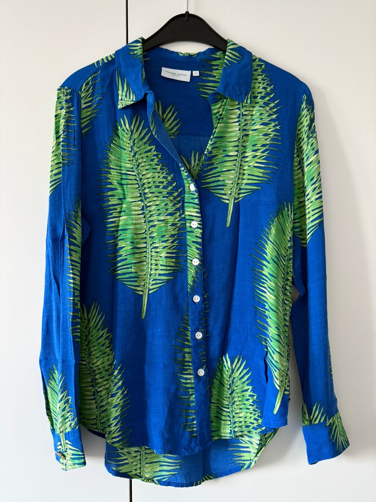 Fabienne Chapot Lily blouse XS – blauw groen palmprint, Ophalen of Verzenden, Zo goed als nieuw, Maat 34 (XS) of kleiner, Blauw