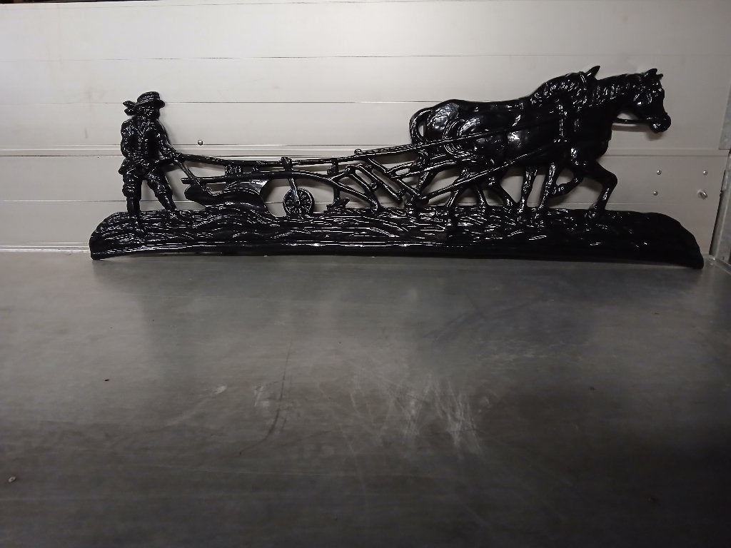 Grote muurdecoratie ploegende boer 1.75 meter breed, Metaal, Zwart, Decoratieobject, Zo goed als nieuw