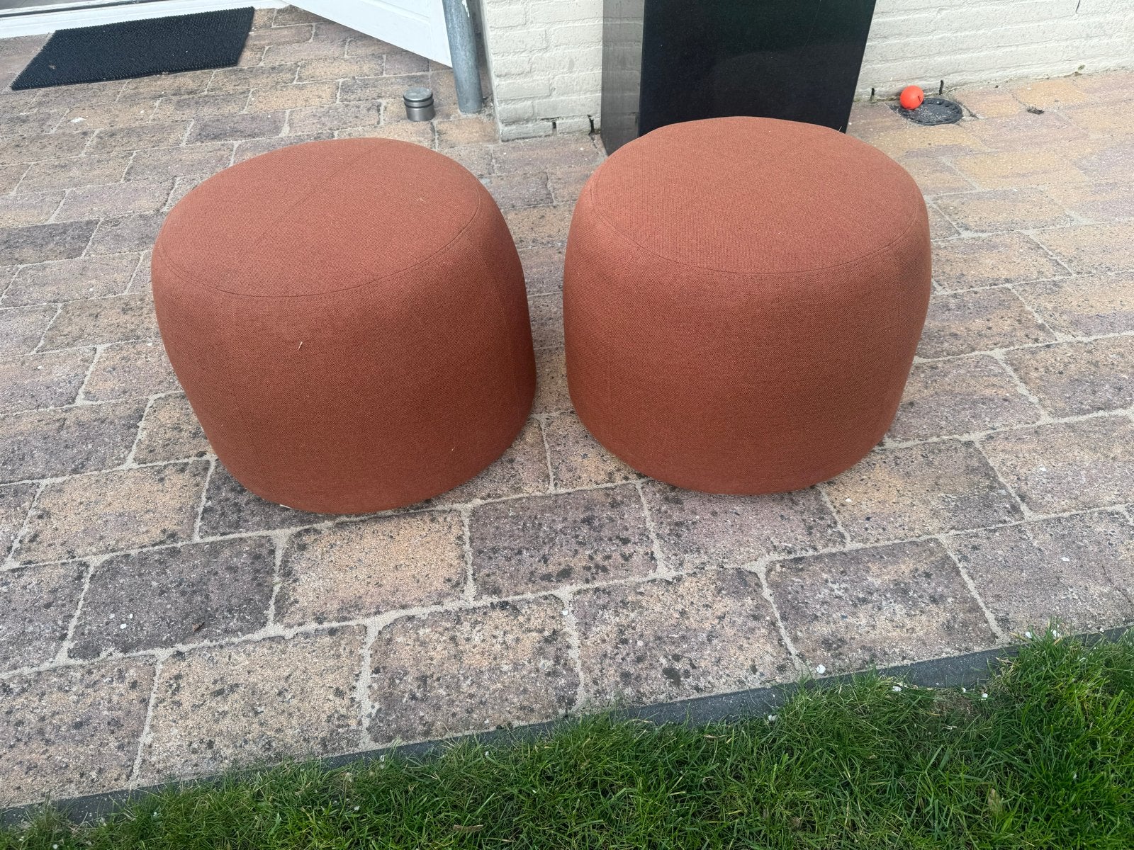2x Riviera Maison poef/hocker, zo goed als nieuw, Ophalen, Rond, Minder dan 50 cm, Zo goed als nieuw