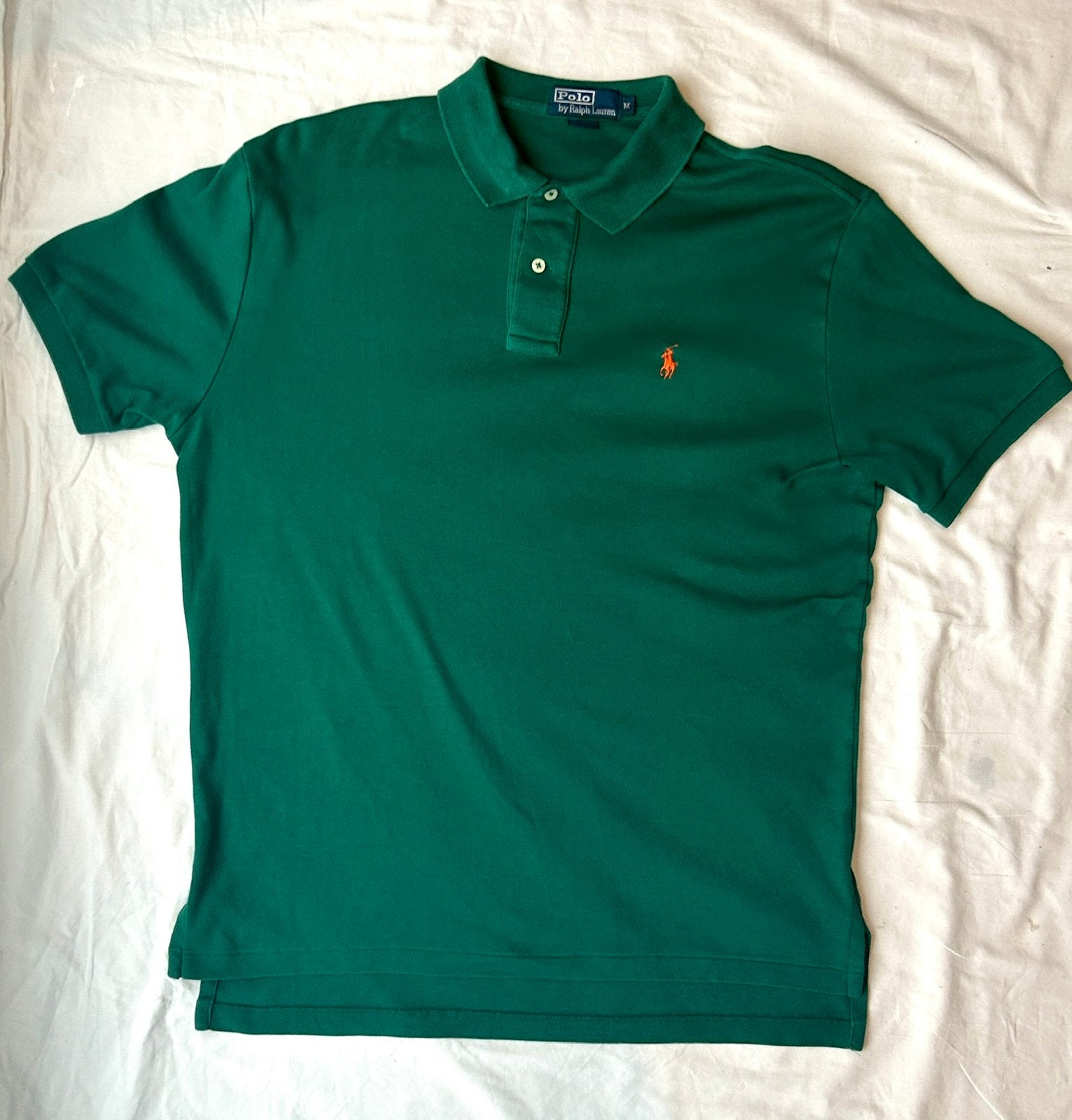 Poloshirt Ralph Lauren Groen Oranje Logo, Kleding | Heren, Polo's, Verzenden, Zo goed als nieuw, Maat 48/50 (M), Groen