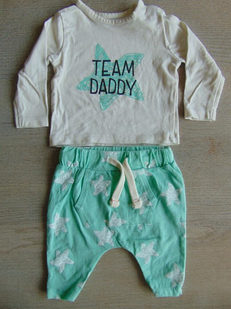 Hema setje mintgroen / ecru maat 50 Team Daddy, Kinderen en Baby's, Babykleding | Maat 50, Ophalen of Verzenden, Zo goed als nieuw