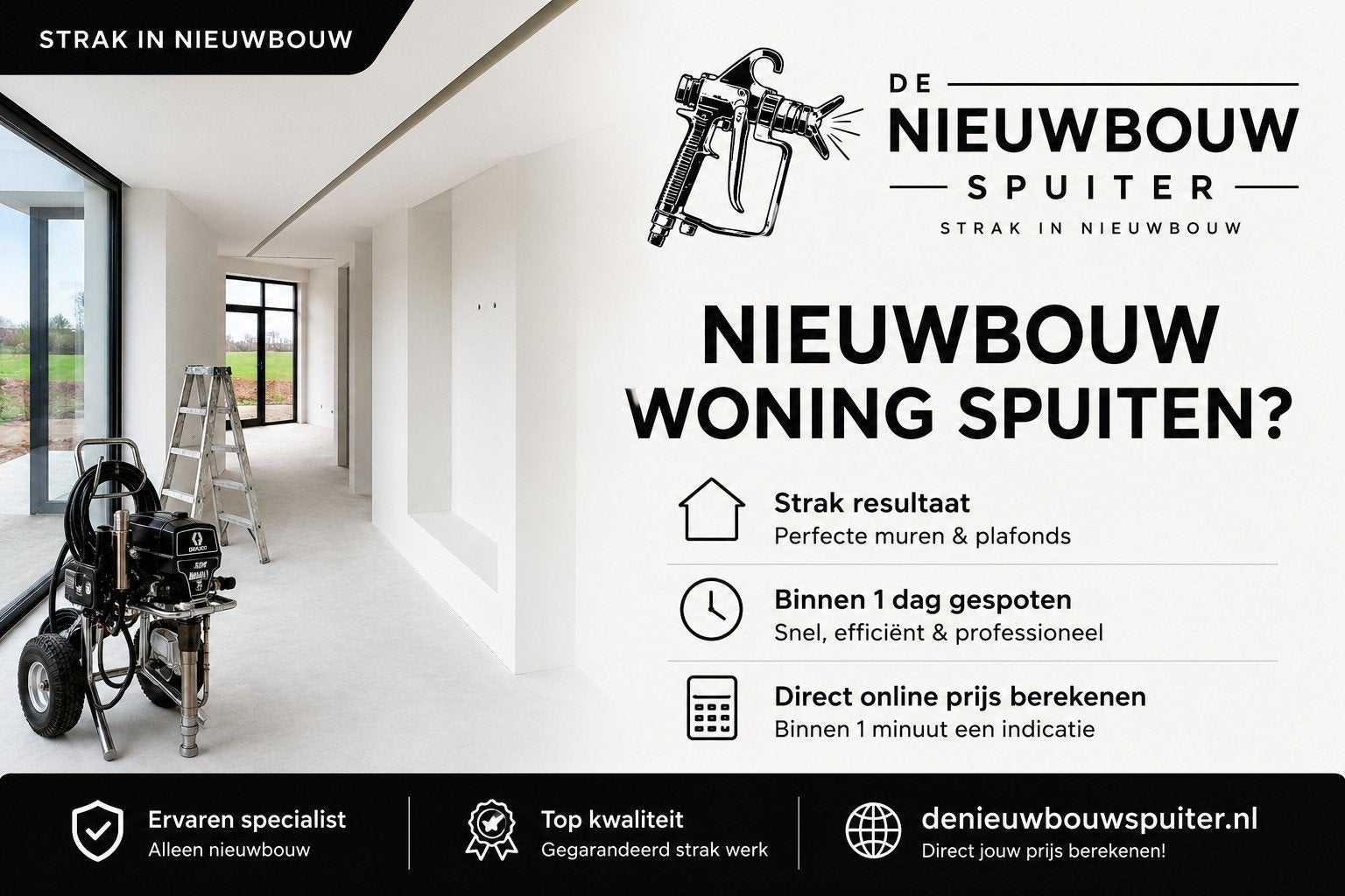 Nieuwbouwwoning laten spuiten? Online offerte & reserveren, Diensten en Vakmensen, Schilders en Behangers