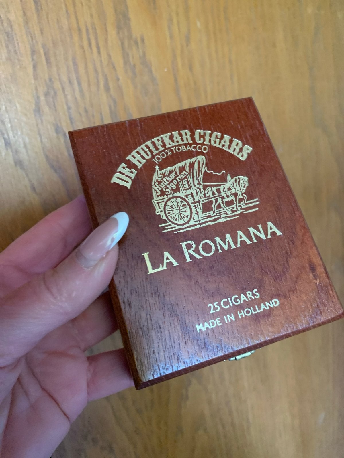 Vintage houten sigarenkistje "De Huifkar Cigars"