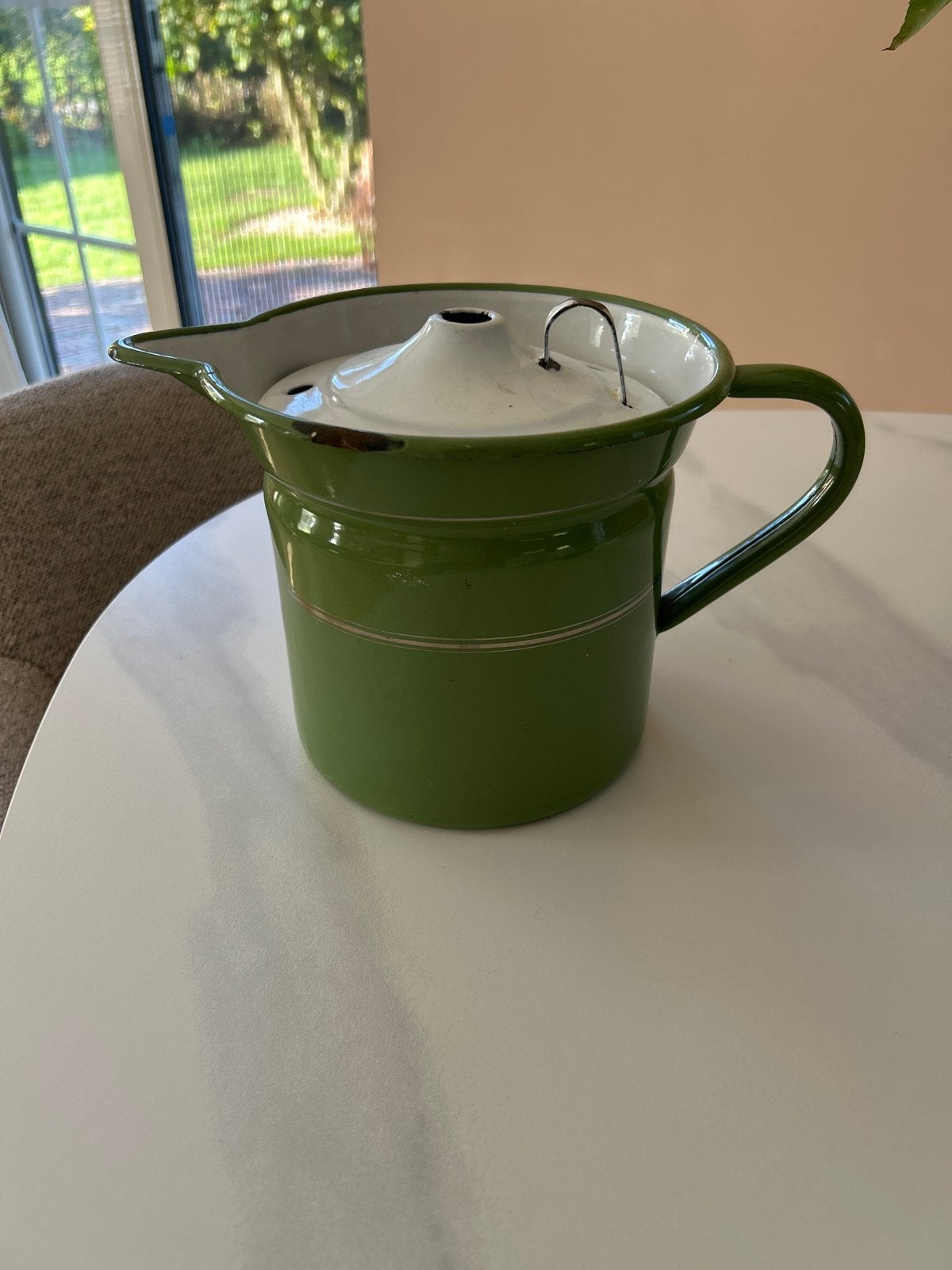 Vintage Groene Emaille Koffiekan / Maatbeker, Ophalen of Verzenden