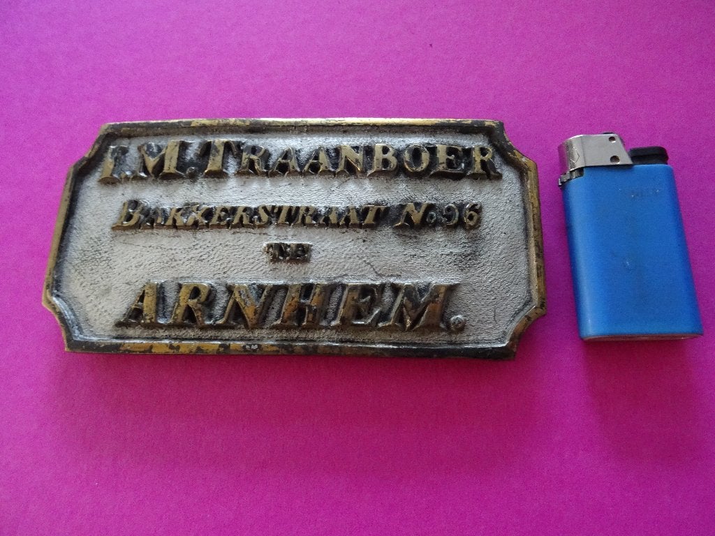 antieke bronzen reclame plaat Traanboer Arnhem brug rijtuig, Ophalen of Verzenden, Brons