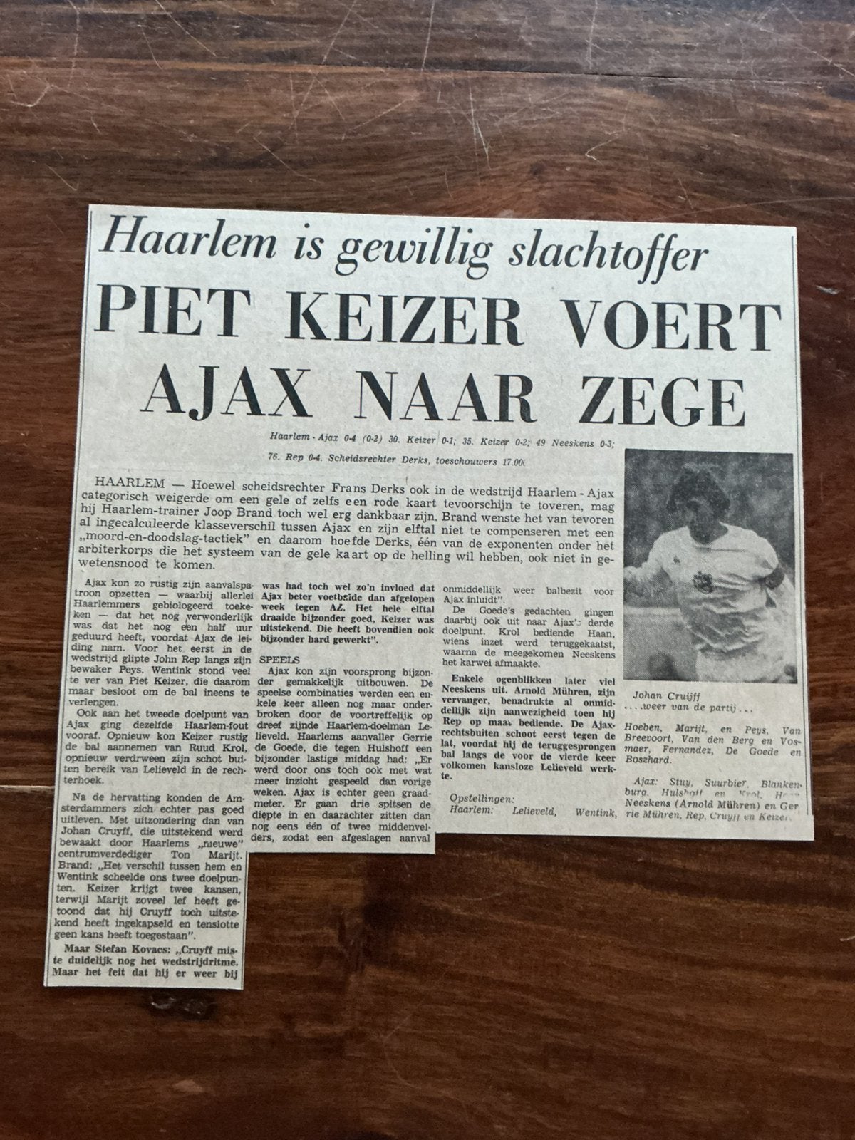 Voetbal krantenartikel Haarlem Ajax januari 1973 Cruijff, Ophalen of Verzenden, Knipsel(s)