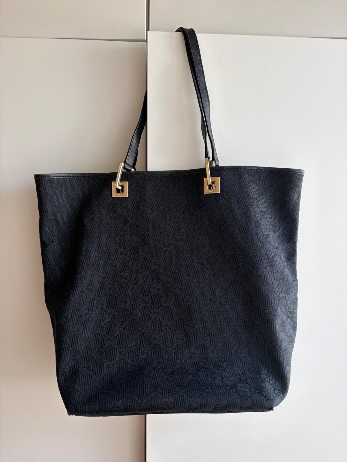 Gucci supreme tote bag zwart emblem logo canvas shopper, Ophalen of Verzenden, Gebruikt, Zwart, Shopper
