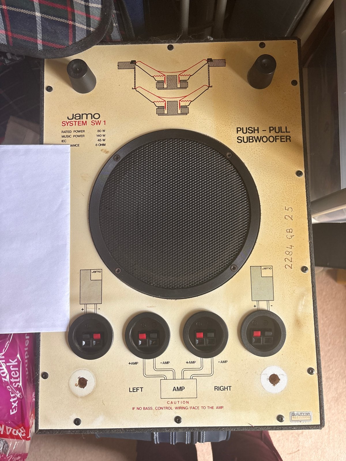 Jamo System SW 1 Push-Pull Subwoofer - Vintage Audio, Audio, Tv en Foto, Ophalen, Gebruikt, Subwoofer, 60 tot 120 watt