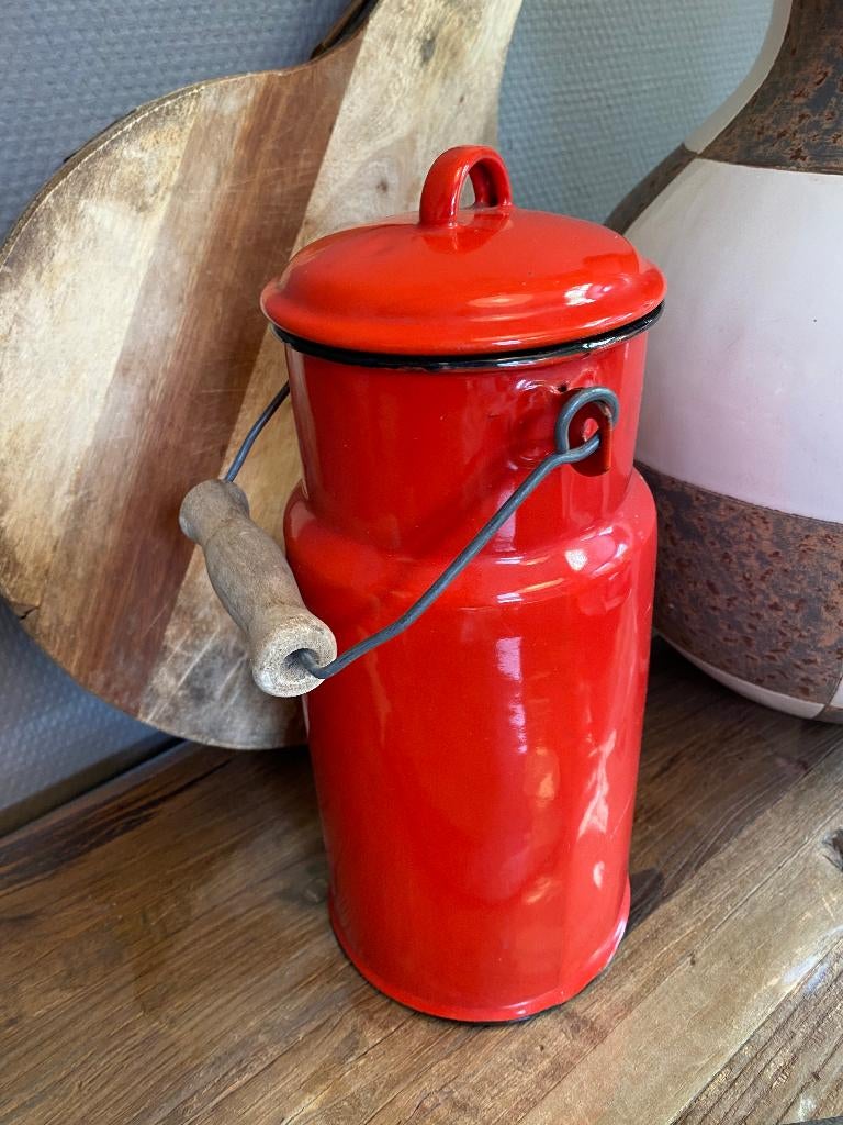 Brocante emaille melkbus - rood, Antiek en Kunst, Ophalen of Verzenden