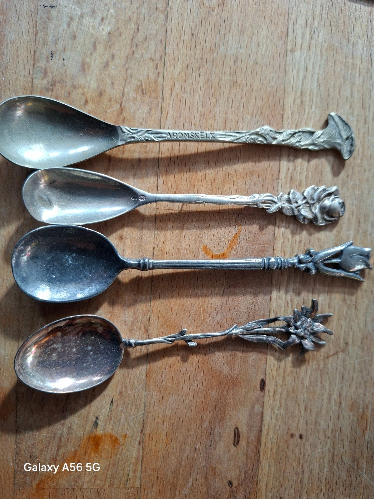 Set van 4 Antieke Zilveren Lepels met Bloemmotieven, Ophalen of Verzenden