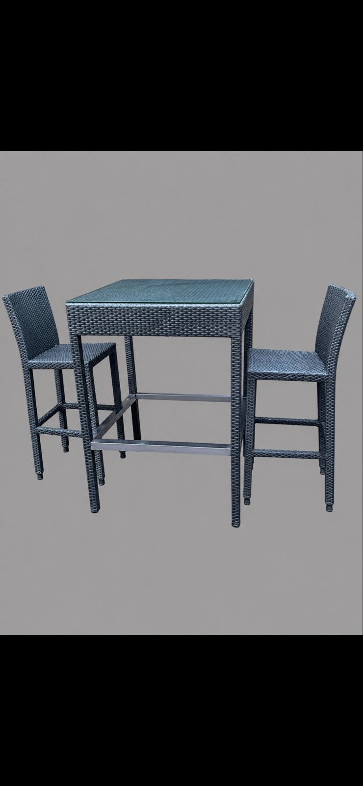 Wicker bartafel met 2 barkrukken - Zo goed als nieuw, Tuin en Terras, Ophalen, Zo goed als nieuw, Vierkant, Wicker