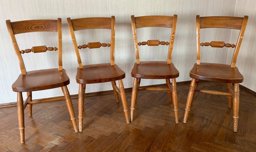 Grenen stoelen, Ophalen, Gebruikt, Bruin, Vier