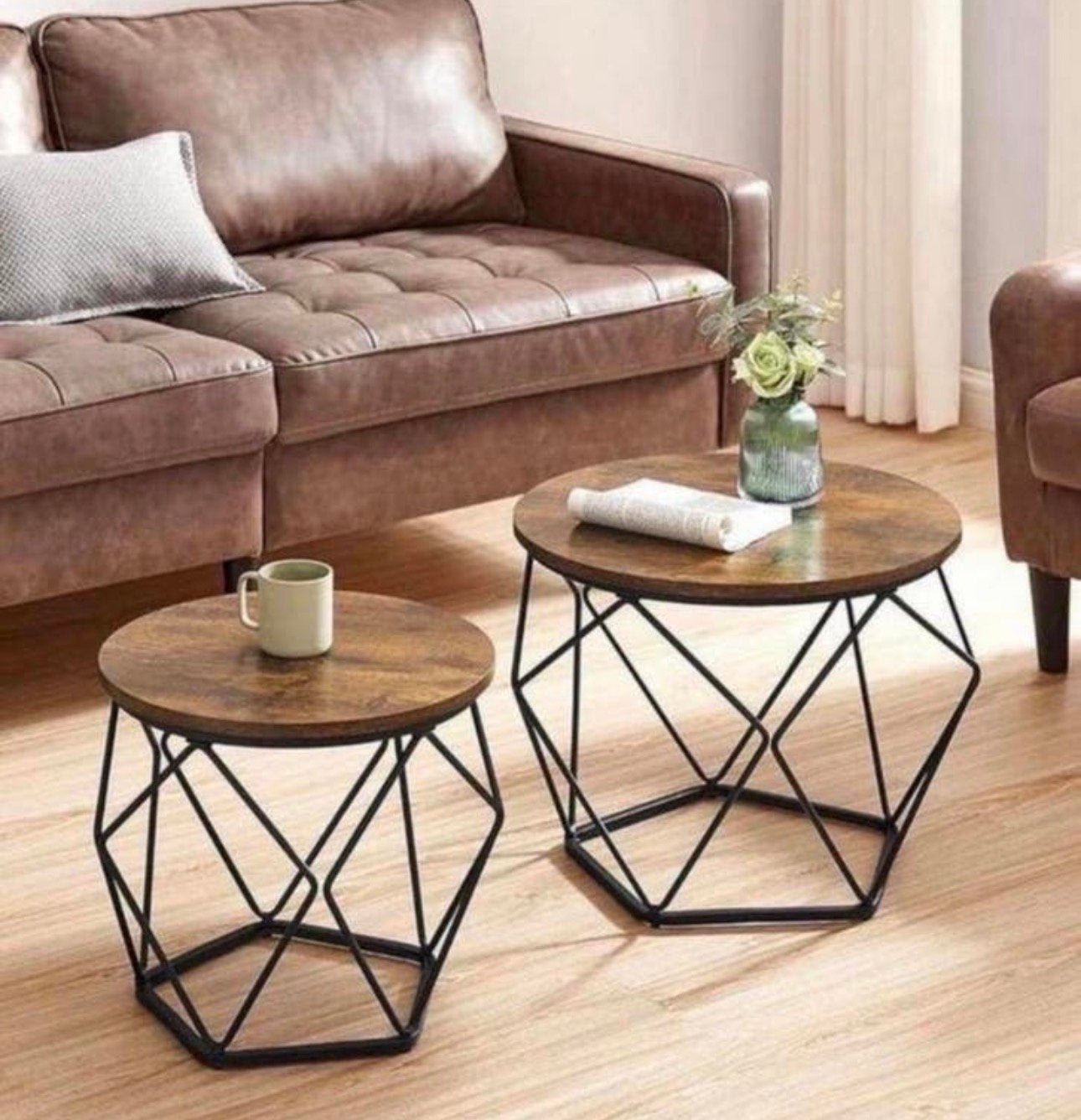 Set van 2 ronde salontafels industrieel design NIEUW IN DOOS, Huis en Inrichting, Tafels | Salontafels, Rond, Nieuw, Ophalen of Verzenden