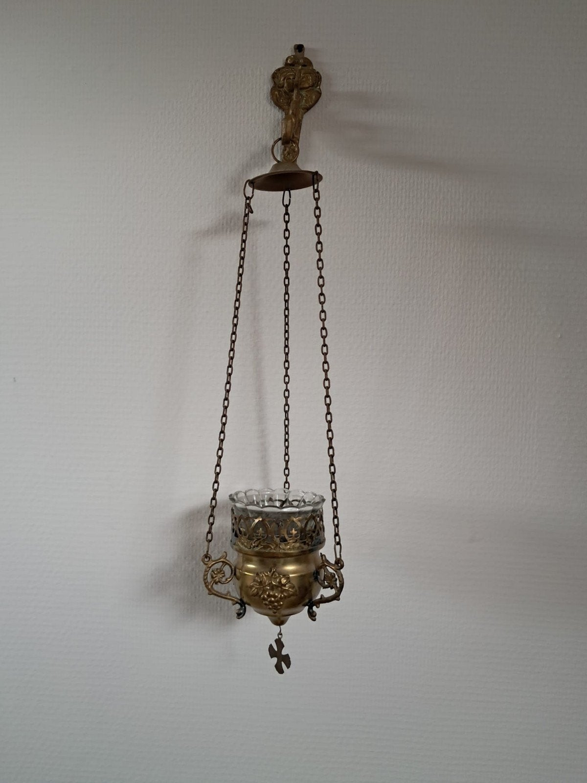Antieke hanglamp met glazen houder, Ophalen, Overige materialen