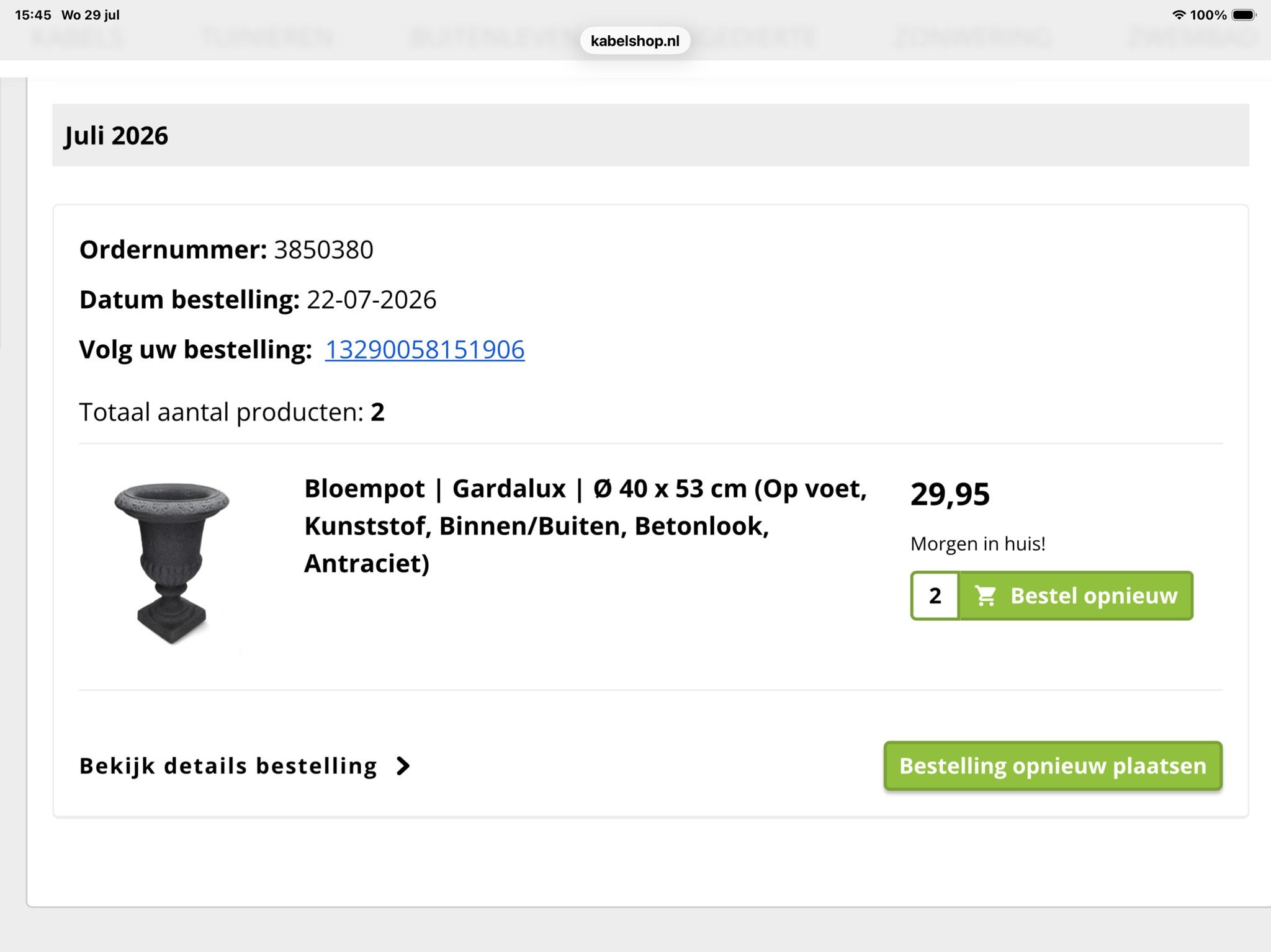 Gardalux Bloempot Ø 40x53 cm Antraciet Betonlook Kunststof 2, 25 tot 40 cm, Kunststof, Rond, Ophalen of Verzenden