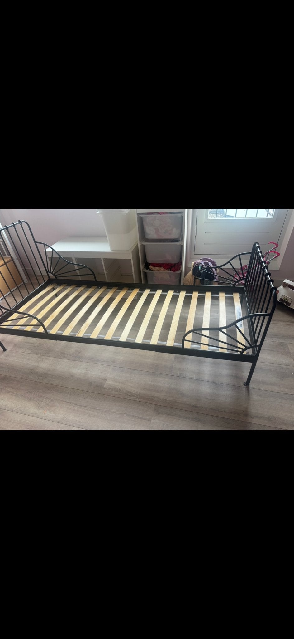IKEA Minnen uitschuifbaar bed - Zwart metaal, Ophalen, Eenpersoons, Zwart, 80 cm