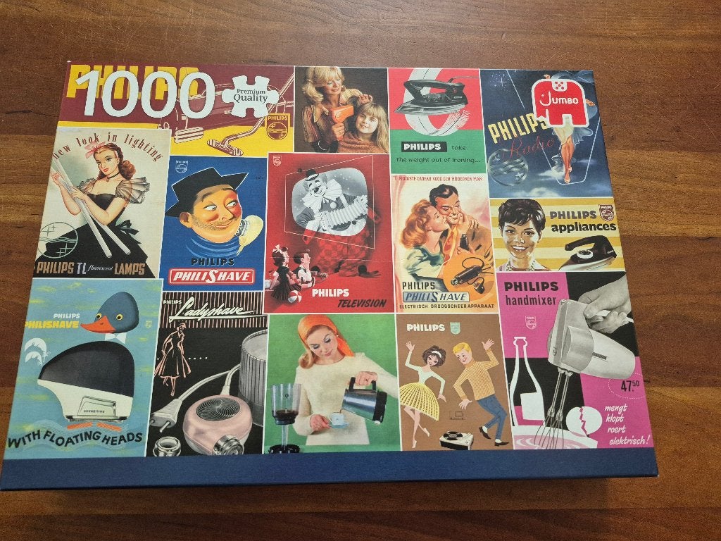 Philips puzzel, nostalgische reklame. Jumbo, 1000., Ophalen of Verzenden, 500 t/m 1500 stukjes, Zo goed als nieuw, Legpuzzel