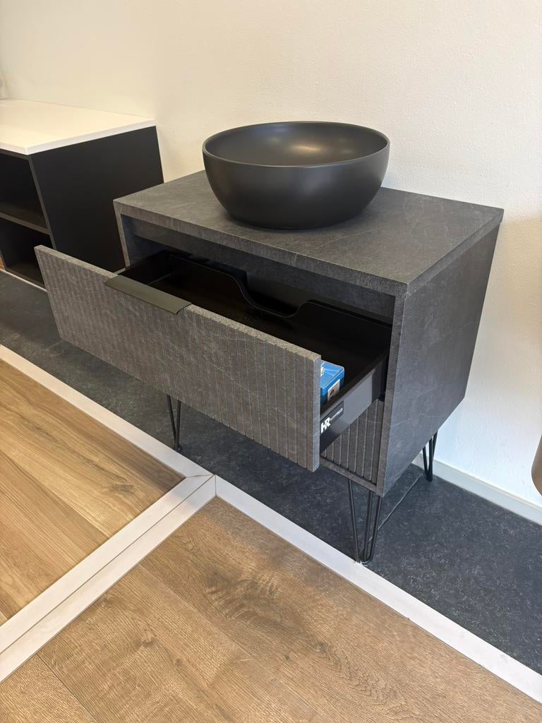 H&R Badmeubel Groove 80cm | 3D ribbel | hangend of staand, Overige typen, Wltradingnl@outlook.com, Nieuw, H&R Badmeubelen