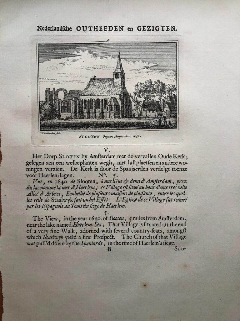 005 / Slooten buiten Amsterdam Kopergravure 1725, Ophalen of Verzenden