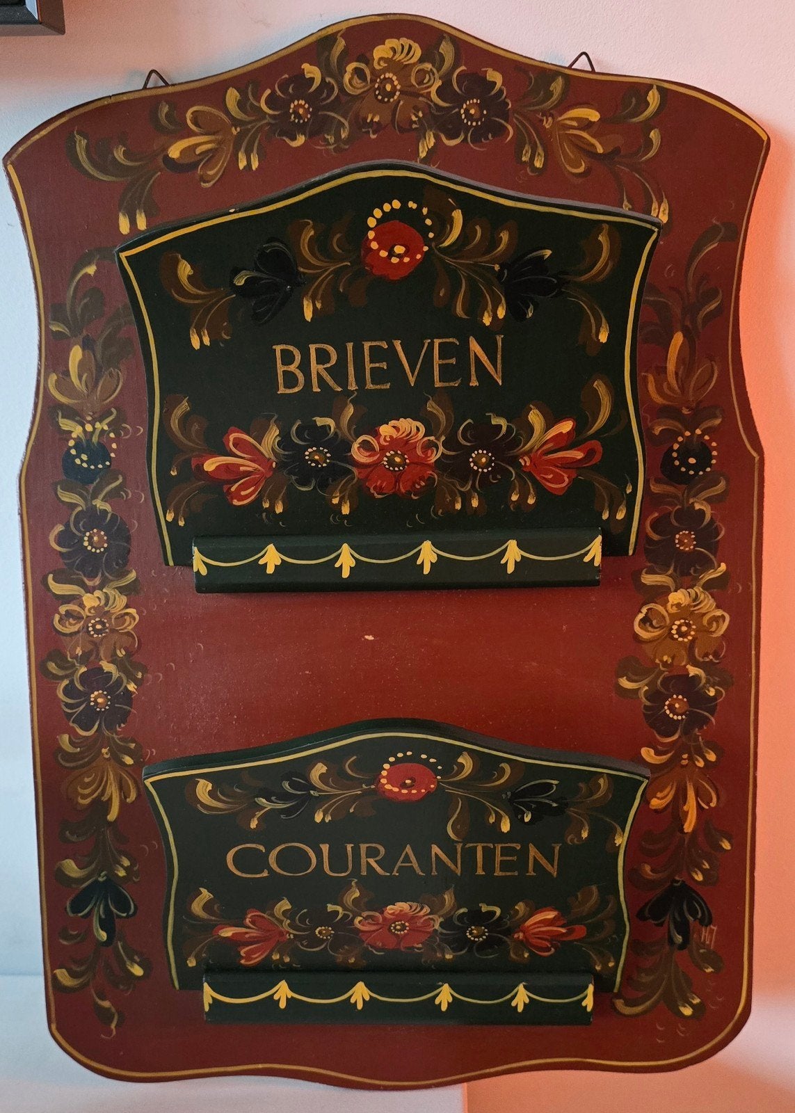 Hindelooper Brieven - en Courantenhouder- handgeschilderd, Ophalen of Verzenden